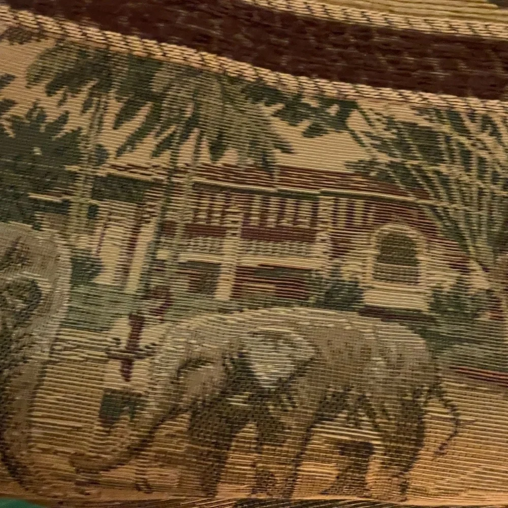 Vintage Chenille Monkeys & Elephants Heavy Tapestry Fabric in Green & Brown